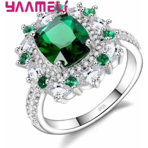 Brand Green Stone Classic Round Crystal 925 Sterling Silver Ring For Lady Personality With Clothes Woman Jewelry Ring