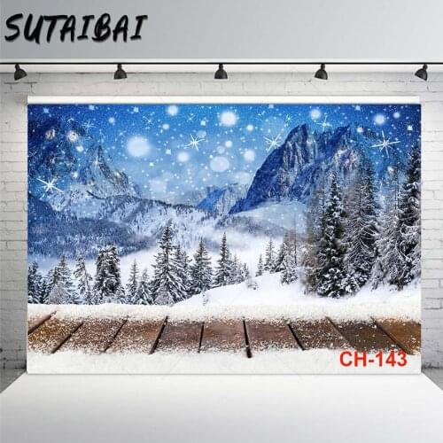 Winter Christmas Background Forest Snow Mountain Snowflake Glitter Bokeh Wood Floor Backdrop Photography Backgrounds PhotoStudio