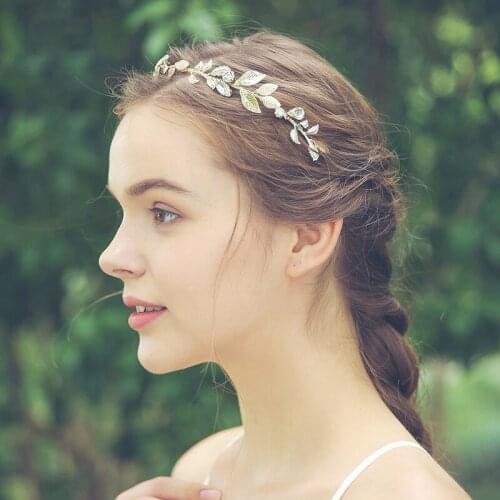 Golden Leaf Crystal Headband Brdal Tiara Hairband Headband Wedding Hair Accessories Tiara Bride Headpiece Hair Ornament