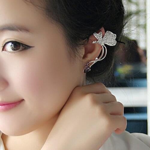 1PC Crystal Butterfly Alloy Ear Cuff Wrap Clip Earrings Female Vintage Fashion Bohemian Wedding Rhinestone Jewelry Wholesale