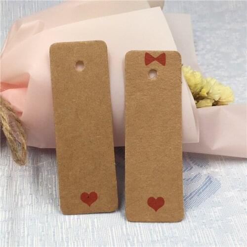 100Pcs/Lot Kraft Packaging Paper Card Label 6x2cm Various Shape Gift Hang Tag Garment Clothes Price Tag Note Luggage Blank Tags