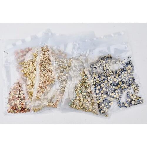 1440pcs Mix 6 Size Shine Crystal AB Glass Nail Rhinestone 6-20# Flat Back Round Nail Decoration Stones Non Hotfix Strass Diamond