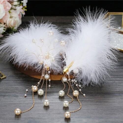 2pc Ins Super Fairy White Feather Hair Clip Headdress Wedding Dance Perform Party Hairpin Sweet Feather Barrettes Hair Accessory