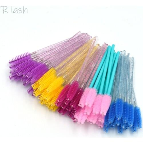 50 Pcs Crystal Eyelash Diamond Handle Mascara Wands Eyelash Extension Tool Eyelash Applicator Curler Brush Eyebrow Comb Wands