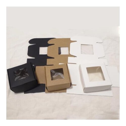 50pcs 7.5*7.5*3cm black PVC window soap box small white paper box with window DIY kraft paper window gift boxes