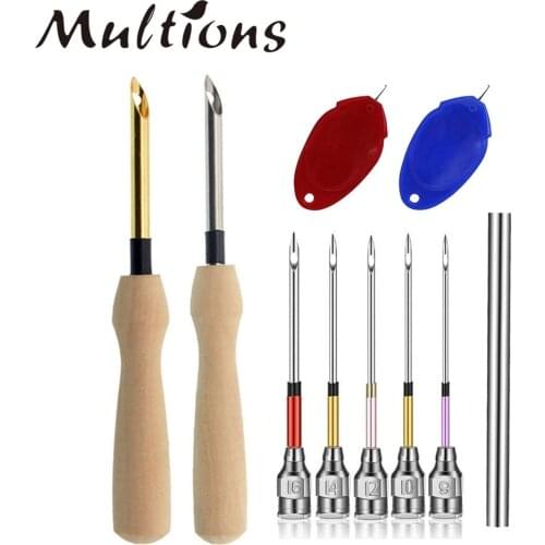 8pcs/set 3.5mm/5mm Punch Needle Embroidery Kits&Plastic Needle Threader Plastic Wooden Yarn Punch Needles With 2pcs Threader