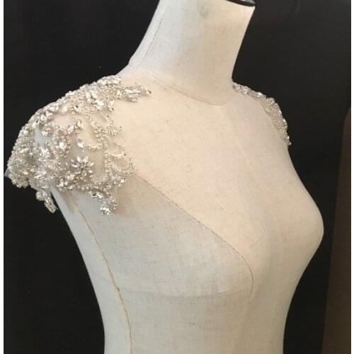 Rhinestone Bead Applique Crystal Bodice Patch Heavy Bead Handmade Rhinestone Applique For Bridal Shoulder Embellishment