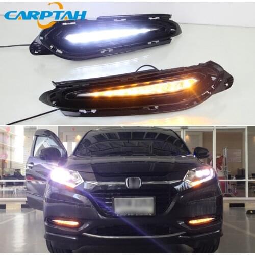 Car LED DRL Daylight For Honda HRV HR-V 2015 2016 2017 2018 Yellow Turn Daytime Running Light Fog Lamp Auto Driving Headlamps