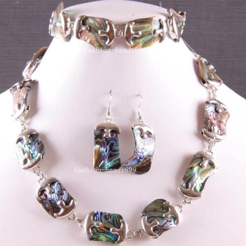 Free Shipping Fashion Jewelry Natural Blue New Zealand Abalone Shell Necklace Bracelet Earrings1Set E819