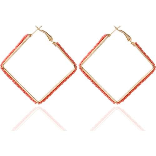 Bohemia Bon Bon Ball Candy Color Beads Earrings Geometric Shape Square Earrings Jewelry For Women Wedding Gift Explosion Models