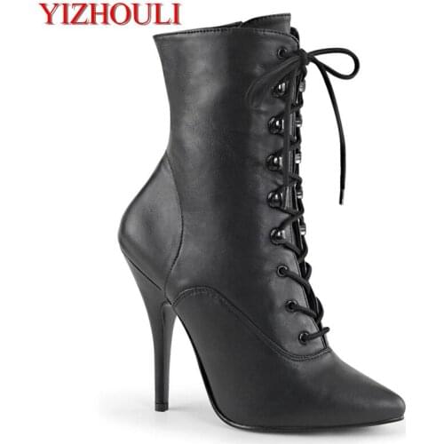 High heels for sexy women with pointed toes 12 centimeters high.Side zipper ankle boots, pole dance performance ankle boots
