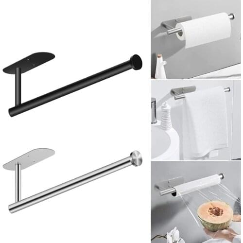 Stainless Steel Paper Roll holder Perforated Kitchen Cling Film Holder Cabinet Paper Towel Holder Self-adhesive Wipe Holder