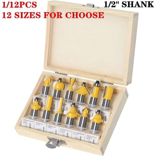 1/2 INCH SHANK CNC Tungsten Solid Carbide Woodworking Router Bit Edge Trimming Machine Wood Milling Cutter 12pcs Wood Tool Set
