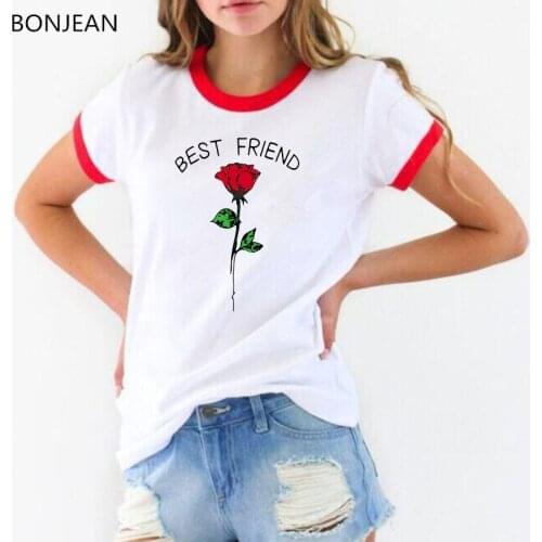 Best friend rose print graphic Female T-shirt Women Harajuku friends tv T-Shirts 2019 Summer BFF T Shirt womens Clothing Tops