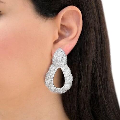 GODKI Princess Crown Luxury Water Drop Full Mirco Paved Cubic Zirconia Naija Wedding Earring Fashion High End Jewelry