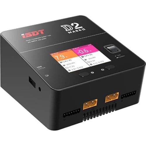 ISDT D2 MarkⅡ AC 200W 12A 2-6S Dual Channel Battery Balance Charger For Lilon LiPo LiHV NiMH Battery RC Models Drone