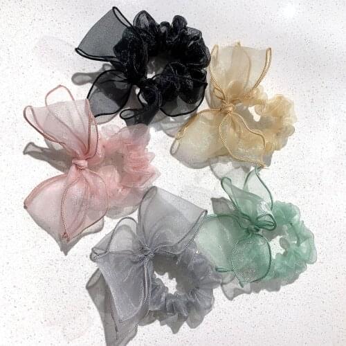 Korea Fashion Organza Hair Rope For Women Ponytail Mesh Bow Knot Summer Elastic Hair Bands Cute Beach Hair Ties For Girls