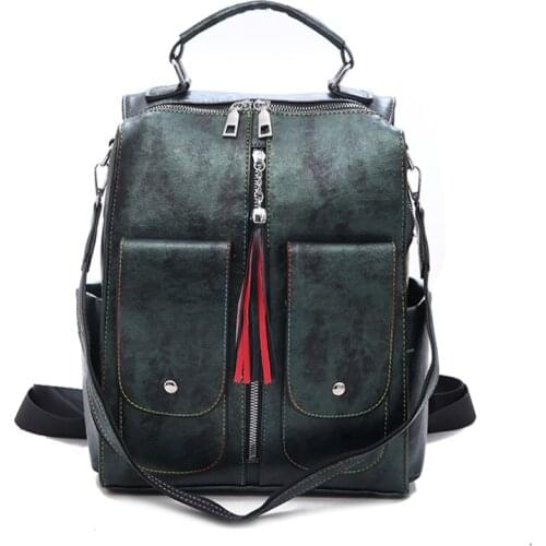 Retro Leather Women Backpack FashionZipper School Backpacks for Teenage Girls Bag Large Capacity Multifunction Mochila Feminina