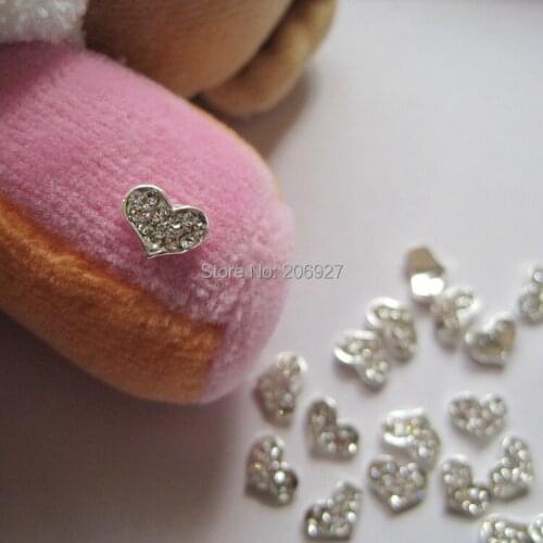 MD-112 10pcs Fancy Crystal Rhinestone Silver Heart Deco Metal Charms Metal Deco Charms Nail Art