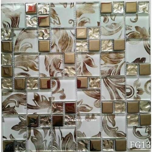 Silver Crystal Plated Glass Mosaic Tile, Kitchen backsplash Bathroom Showroom Restaurant Puzzle Flower Wallpaper Wall Sticker