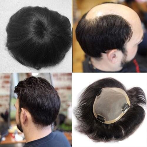 Black Durable Mens Toupee Lace & PU Thin Skin Wig Black Indian Remy Hair Replacement Colorful Men Toupee