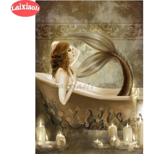 5D Diy Diamond Painting Mermaid bath,Cross Stitch Kits Diamond Embroidery Picture Of Rhinestone Full Drill Mosaic Bathroom decor