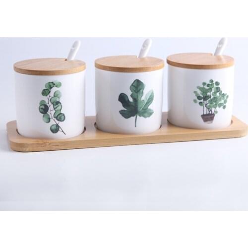 Nordic Ceramic Seasoning Bottle Set Household Green Planting Spice Jar Condiment Salt Sugar Storage Tank Kitchen Cooking Tools