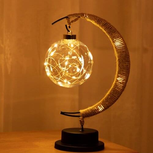 Nordic Iron Copper Wire Moon Led Table Night Light Enchanted Lunar Lamp Moon Desk Lamps Romantic Bedroom Wedding Birthday Gift