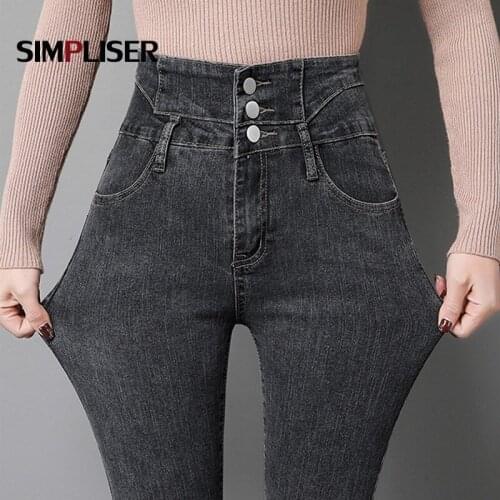 Skinny Jeans Trousers Plus Size 32 Grey Black Blue Denim Pencil Pants 2021 Ladies Stretch Leggings Winter Warm Fleece Pants