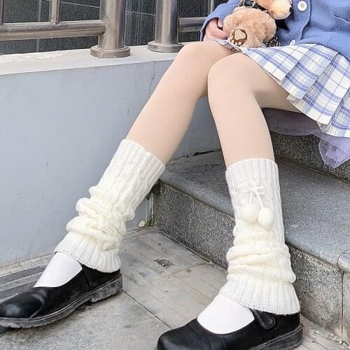 Solid White Lovley Knit Women Leg-warmer Cute Student Jk Street Sock 2020 Autumn Winter Calf-length Lolita Knitted Lady Acrylic