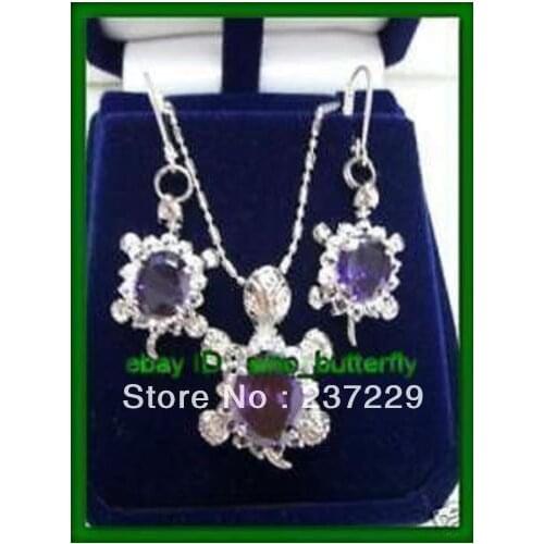 Wholesale price ^^^^TURTLE SHAPE PURPLE stone NECKLACE& EARRINGS SET