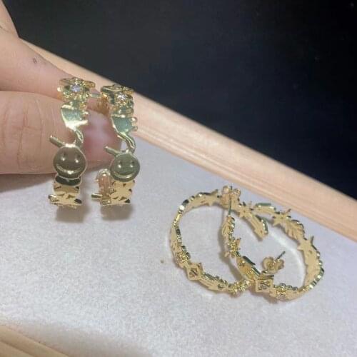 5 Pairs, Happy Face Hamsa Star Eye Gold Stud Earrings Smiling Face brinco For Womens Fashion Earrings pendientes