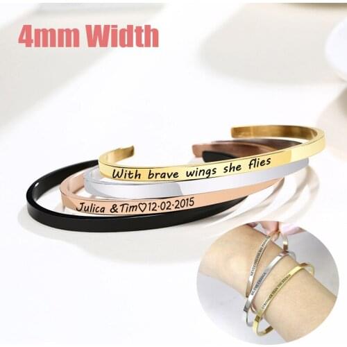 Personalized Cuff Bangle Custom Name Simple Logo Engraved Date Cuff Bracelet For Friend Women Jewelry Gift