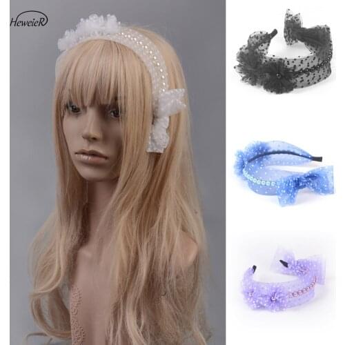 Handmade Lady Bridal Fascinator Lace Bead Bow Headband Wedding Races Ascot Cocktail Party Hair Jewelry Band Headdress Hairpin