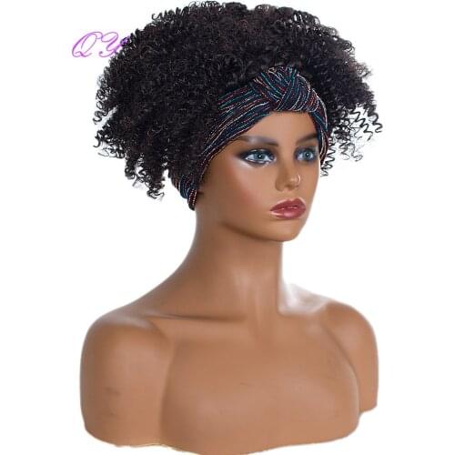 QY Hair Headband Afro Kinky Curly Wig Women Turban Colorful Wrap Black Curly Hair Synthetic High Temperaturefiber