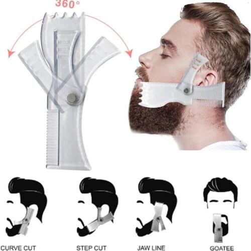 Beard Comb Adjustable Multifunctional Transparent Rotateable Beard Template Comb for Men Transparent Beard Ruler Beard Template