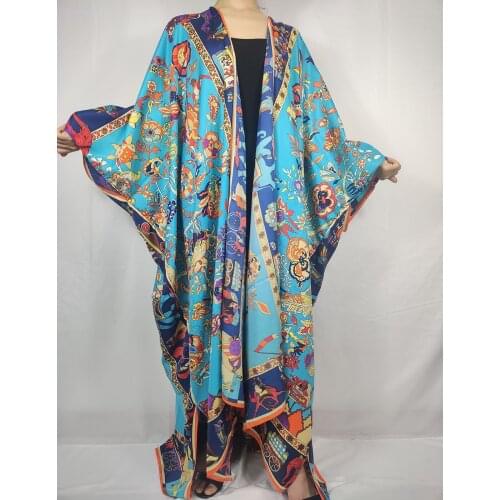 Plus Size Bohemian Kuwait Silk Floral Womens Full Length Kimonos Casual African Ladys Swimwear Cardigan Kaftan Clothes
