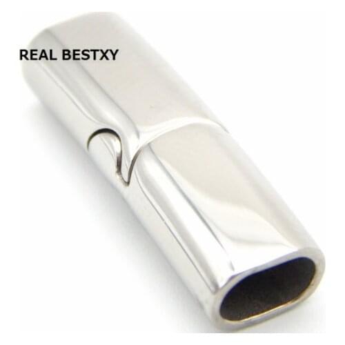 REAL BESTXY 10pcs/lot stainless steel Flat Magnetic Clasp, Flat Leather Bracelet Buckle for Jewelry Making Findings