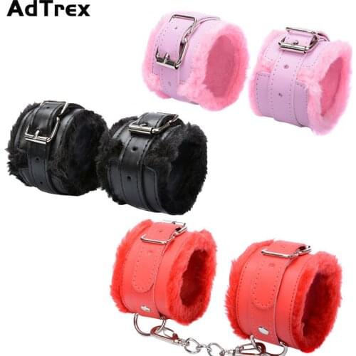Adjustable PU Leather Plush Handcuff Ankle Cuff Restraints Bondage Sex Toy Lstry Exotic Accessories