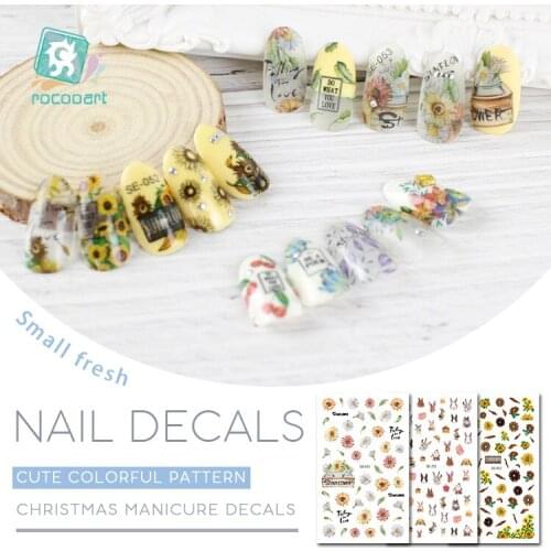 Rocooart 10 Designs Valentine Gift Sticker Couple/Maple SunFlower Designs Nail Art Self Adhesive Decals For Nails Tips Sticker