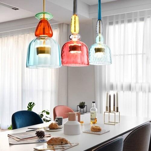 Modern Color Glass Pendant Light for Restaurant Living Dining Room Home Decor Hanging Lamp Creative Minimalist E27 Pendant Lamp