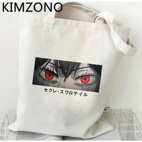 Black Clover shopping bag shopper canvas cotton grocery shopping bolsas de tela bag fabric reusable reciclaje foldable grab