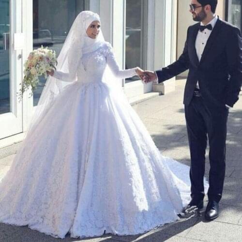 Saudi Arabia Turkey muslim Wedding Dresses Long Sleeve Lace Ball Gown Wedding Gown Bridal dress Vestido De Noiva