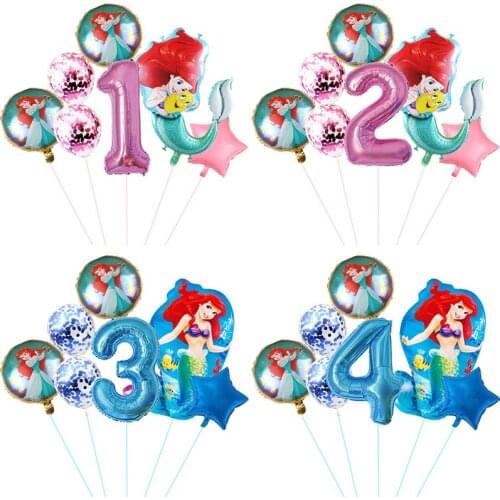 Little Mermaid Party Balloons 32inch Number Foil Balloon Kids Birthday Party Decoration Supplies Baby Shower Decor Helium Globos