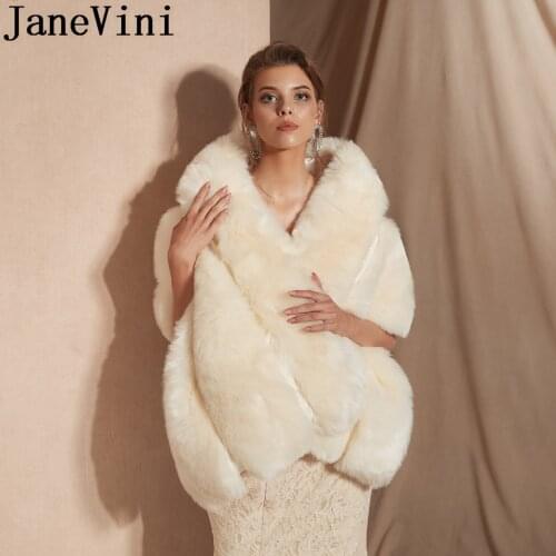 JaneVini 2019 Warm Wedding Fur Cape Shawl Winter Wedding Dress Bruids Cape Faux Fur Bolero Wrap Women Bride Bridal Cloak Shrugs