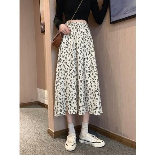 Floral Skirt Spring And Autumn Summer Womens Vertical Half Length Skirt 2021 New Medium Length Skirt Chiffon High Waist Skirt