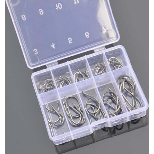 100pcs Mixed Sizes Fishing Hooks Set Metal Single Circle Bait Holder Barbed Fishhook Jig Hole Fishing Tackle Accessories