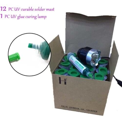 12 PC 10cc UV curable solder mast Mobile phone PCB circuit board protection paint fly line solder oil +UV glue curing lamp