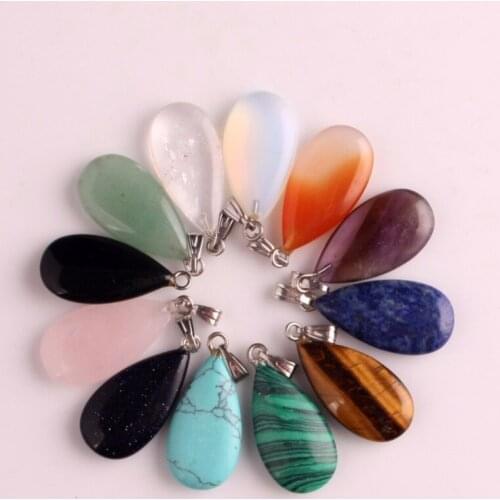 12pcs/lot Trendy Hot Sell Teardrop Natural Stone Blue Sandstone Onyx Water Drop Shape Charms Pendants for Necklaces Making Free