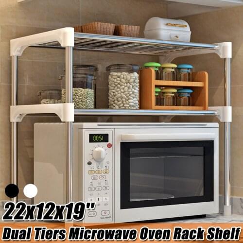 2 Tier Microwave Oven Rack Stand Shelf Stainless Steel Kitchen Storage Organiser